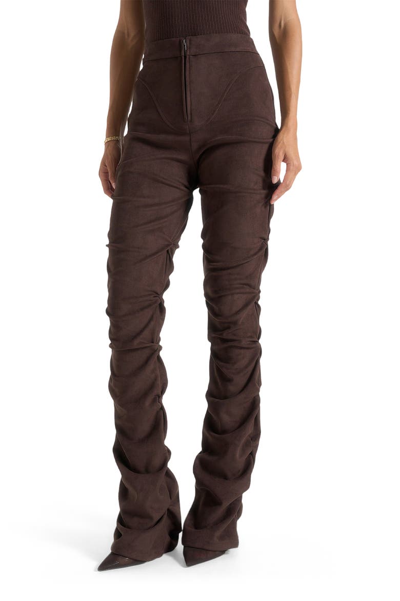Caroline Tacked Suede Flared Trousers, Alternate, color, Brown