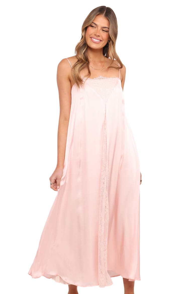 Halsey Satin & Lace Slipdress, Alternate, color, PINK