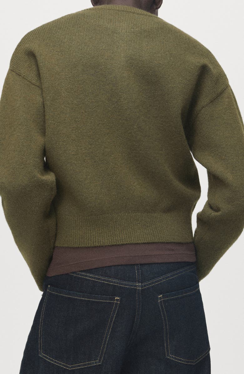 MANGO Crewneck Cardigan, Alternate, color, Khaki Green
