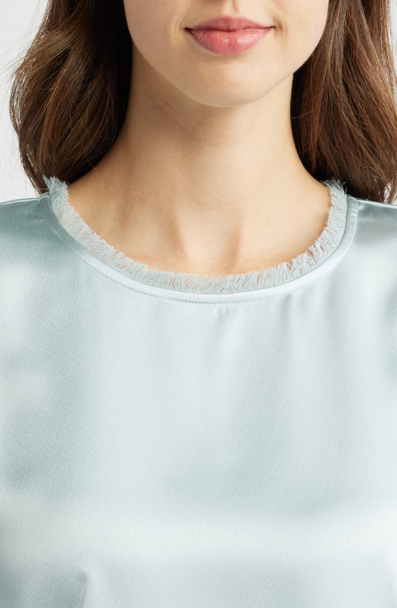 Tahari ASL Fringe Neck Satin Top, Alternate, color, Dusty Aqua