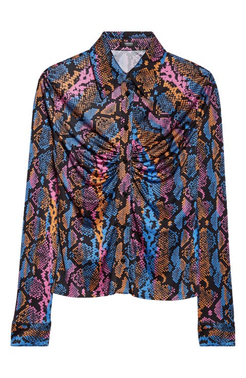 Python Print Liquid Jersey Button-Up Shirt