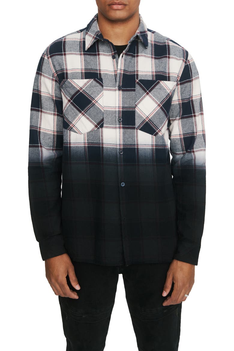 Regular Fit Ombré Plaid Button-Up Shirt, Main, color, DRESS NAVY PLAID
