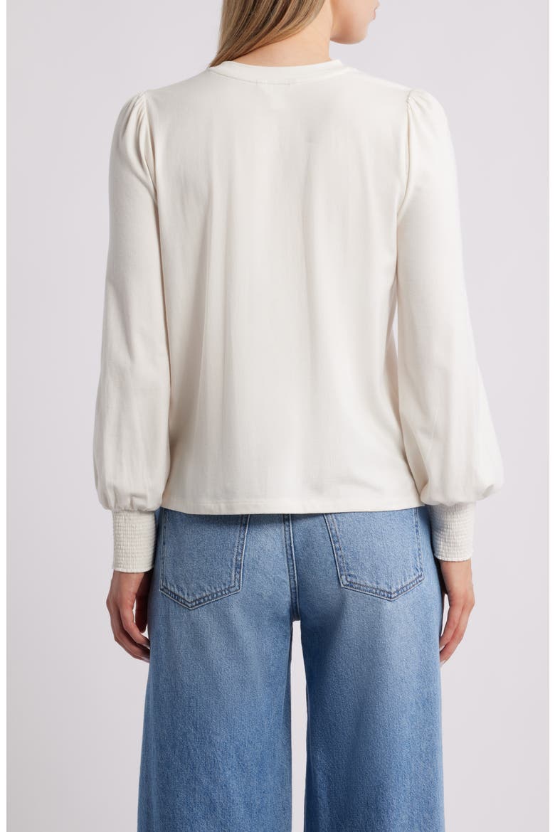 Blouson Sleeve Cotton Blend Top, Alternate, color, IVORY PRISTINE