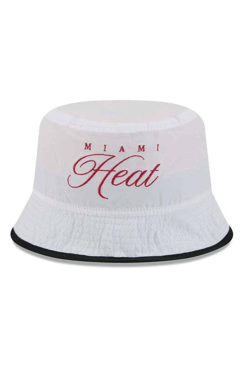 Men's New Era White/Black Miami Heat 2025 NBA Draft Nylon Bucket Hat, Alternate, color, White