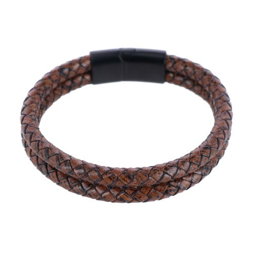 Trafalgar Loose Fit Simple 2 Band Braided Secure Clasp Leather Bracelet In Brown