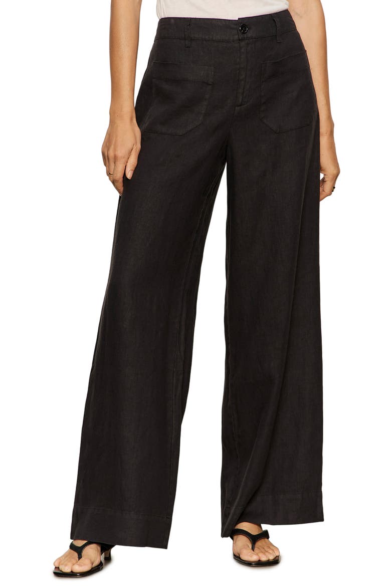 The Marine Linen Wide Leg Pants, Main, color, BLACK