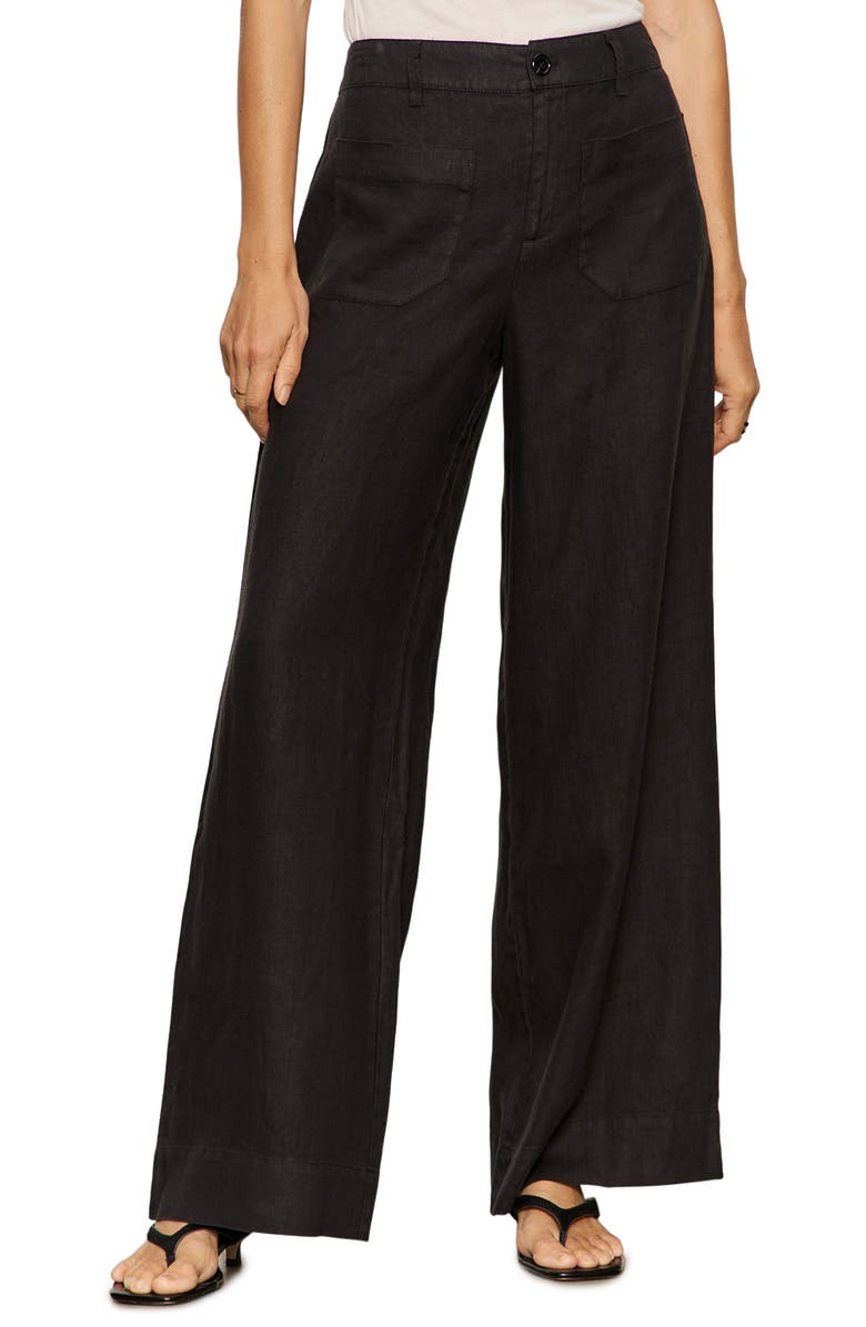 Sanctuary The Marine Linen Wide Leg Pants, Main, color, Black