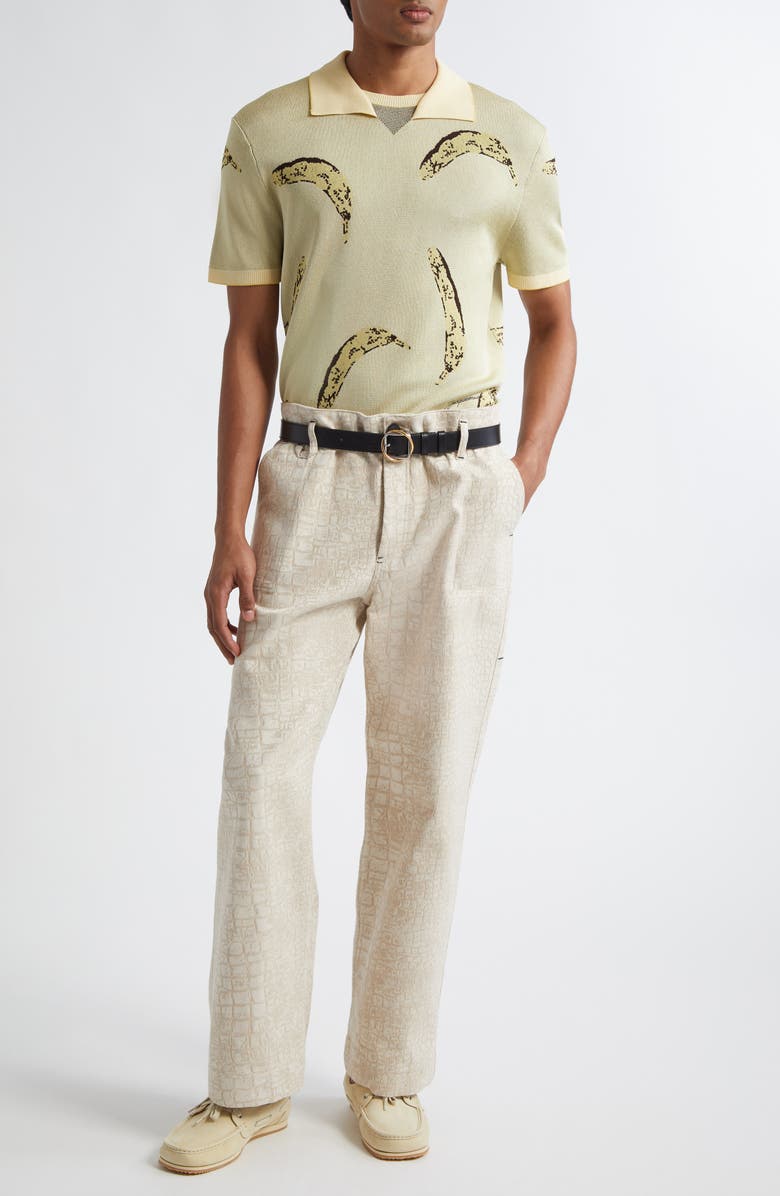 Jacquemus Le Polo Marino Jacquard Polo, Alternate, color, Banana Jacquard Yellow