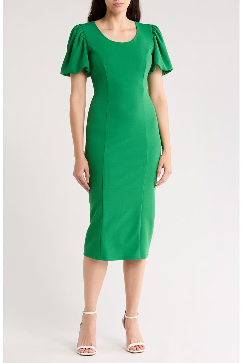 Puff Sleeve Scuba Knit Dress, Main, color, GREEN