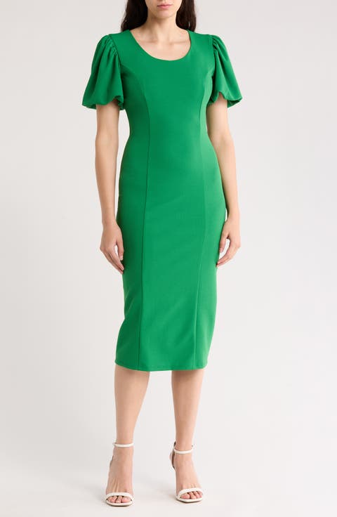 Puff Sleeve Scuba Knit Dress