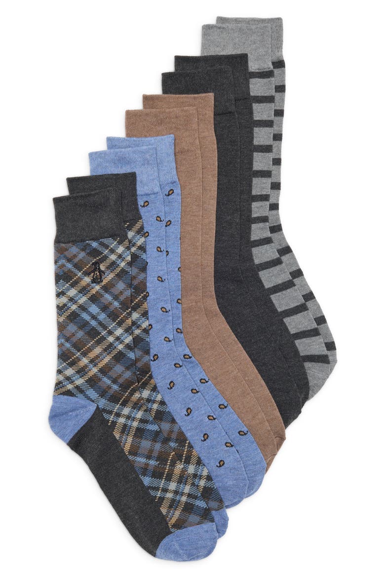Assorted Check & Stripe 5-Pack Dress Socks, Main, color, BLACK