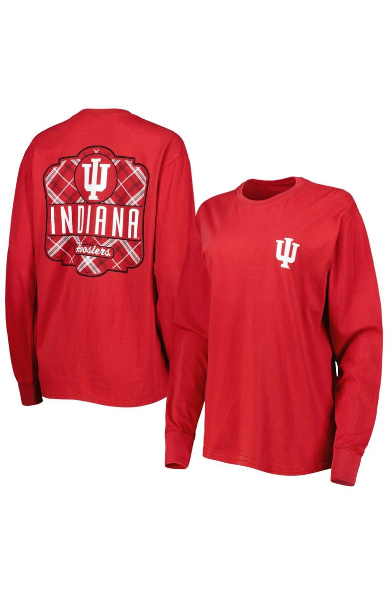 PRESSBOX Women's Pressbox Crimson Indiana Hoosiers Valencia Plaid 2-Hit Long Sleeve T-Shirt, Main, color, 