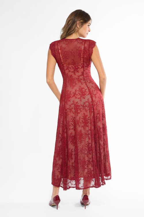 Popilush Shapewear Boho Floral Lace Front Slit Maxi Dress In Red