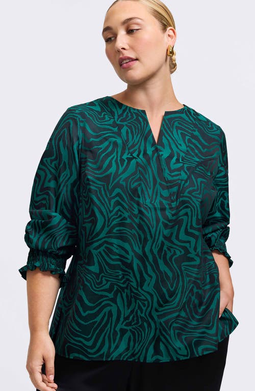 Foxcroft Alicia Zebra Print Cotton Blend Popover Top In Green
