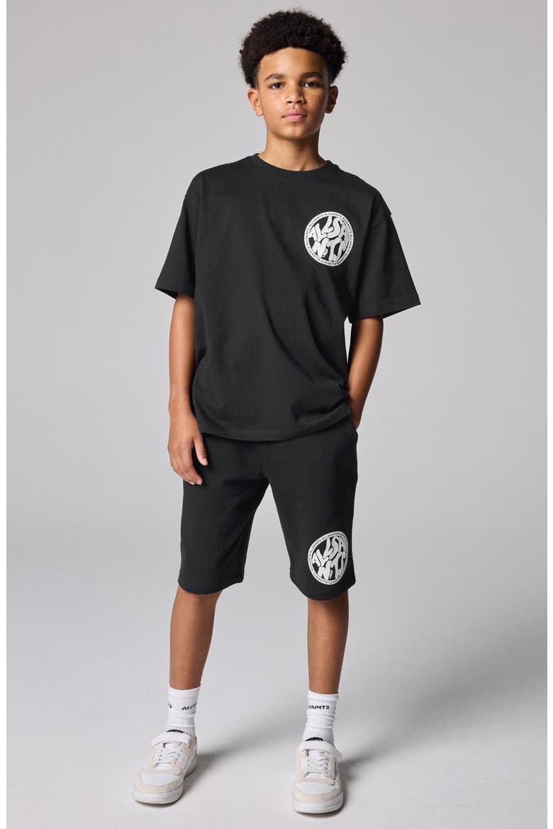 Kids' Distortion Graphic T-Shirt & Shorts Set, Alternate, color, BLACK