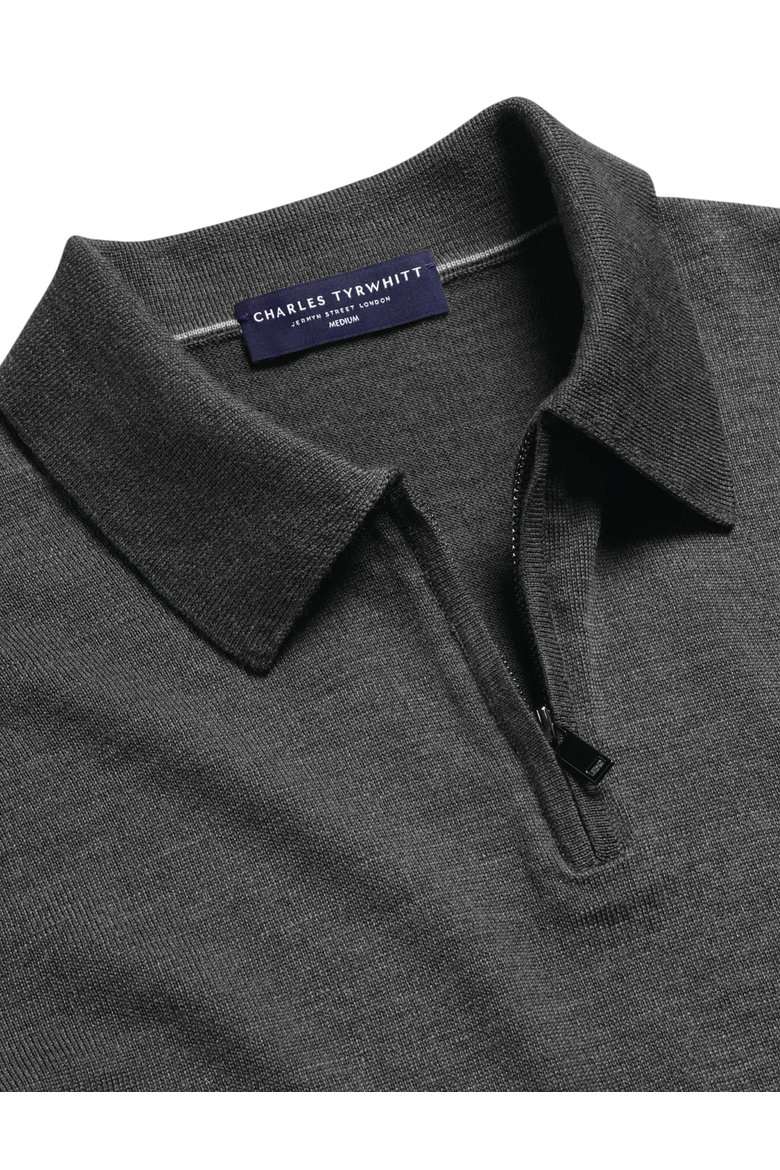 Merino Zip Polo Neck Long sleeve, Alternate, color, Grey