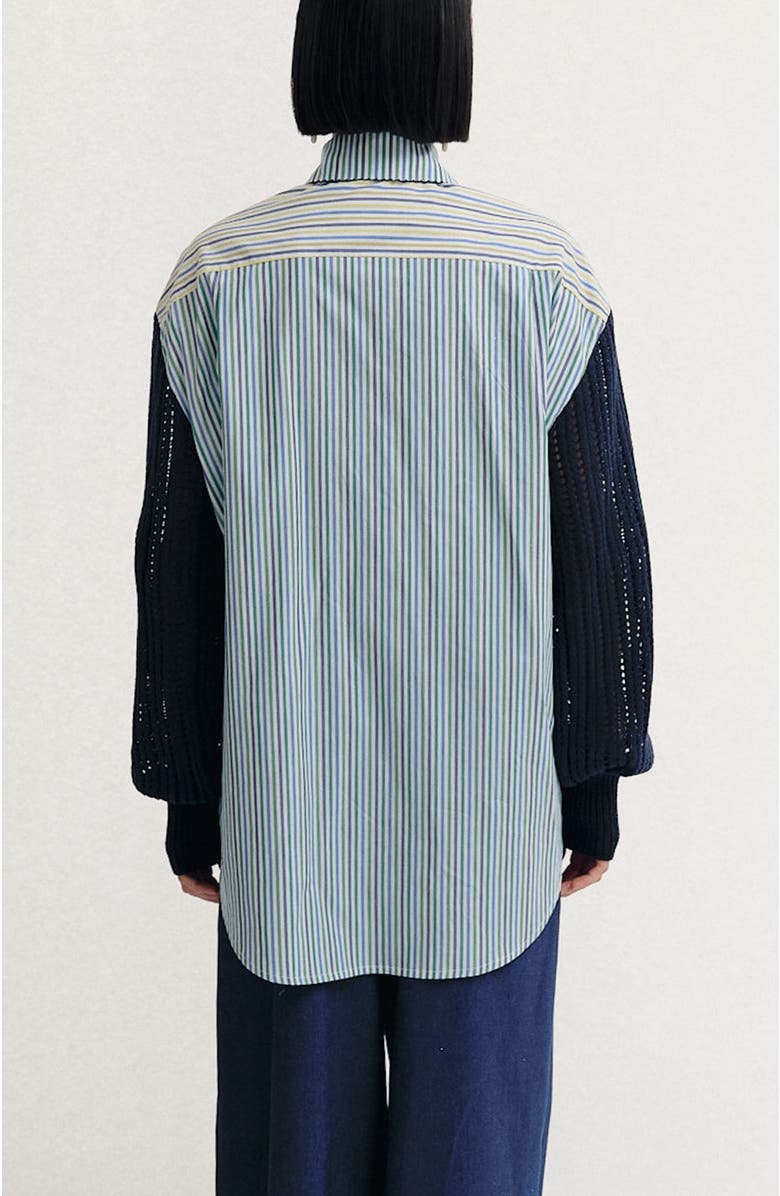 De Loreta Palmar Long Sleeve Button-Up Cotton Shirt, Alternate, color, Mix Lines/Navy