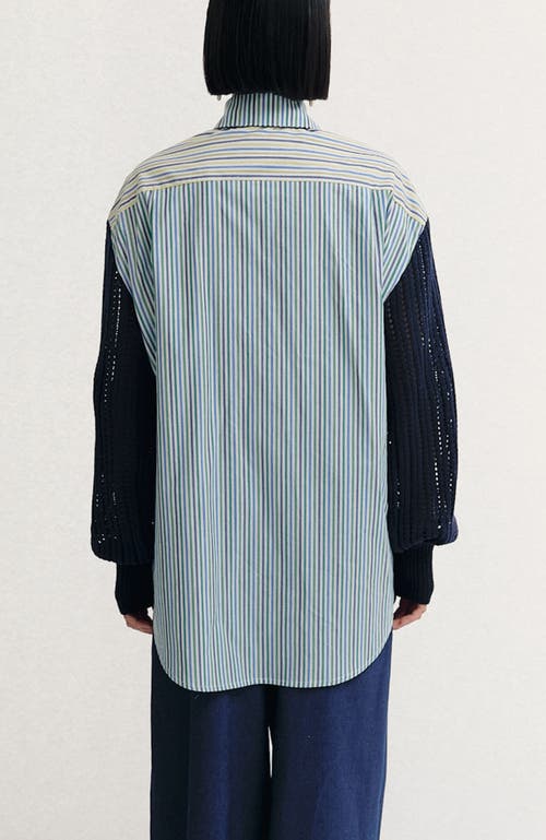 De Loreta Palmar Long Sleeve Button-up Cotton Shirt In Blue