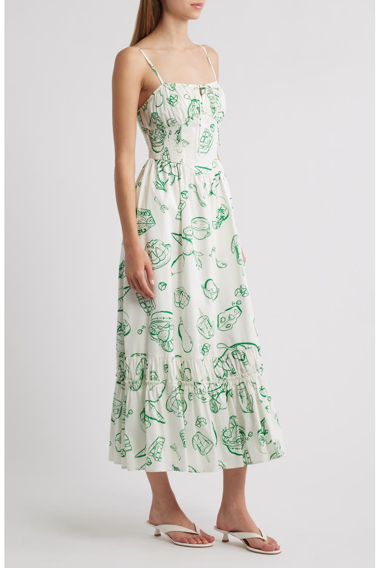 Tie Keyhole Cotton Midi Sundress, Alternate, color, GREEN MULTI