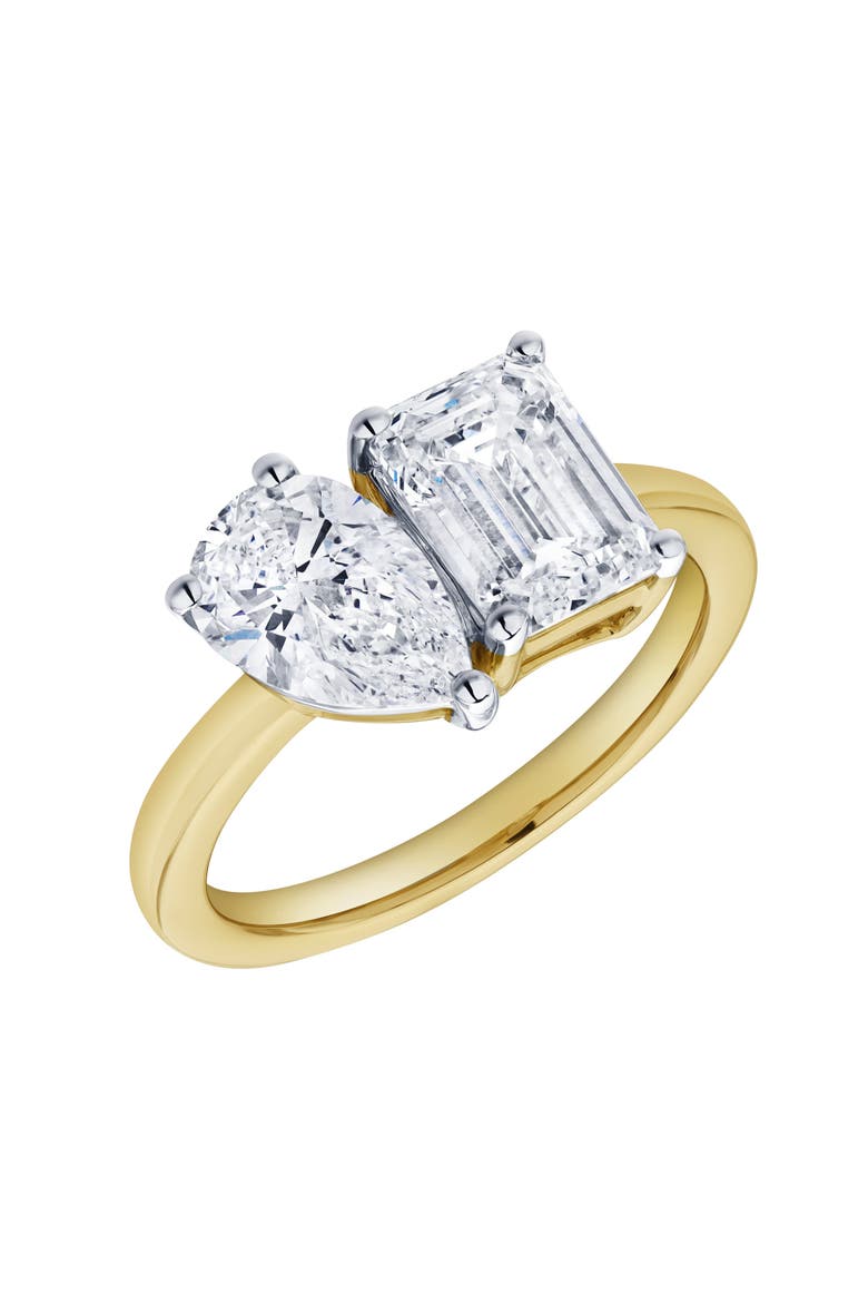 Evermore 14K Gold Toi et Moi Emerald and Pear Lab Grown Diamond Ring - 3 ct, Alternate, color, 14K Yellow Gold