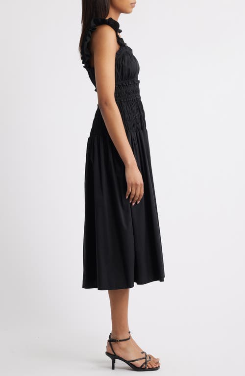Anne Klein Smocked Ruffle Trim Midi Dress In Black