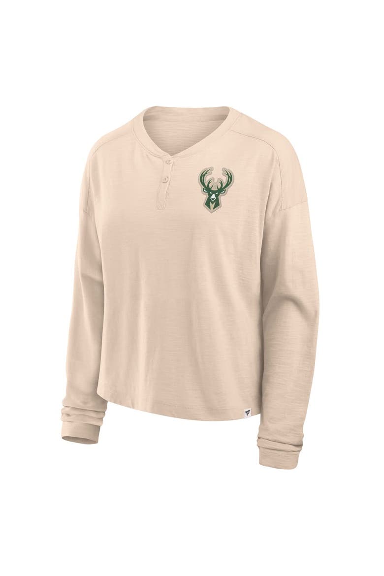 Women's Fanatics Natural Milwaukee Bucks Boxed Out Drop Fashion Long Sleeve T-Shirt, Alternate, color, Natural