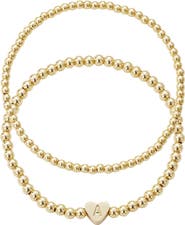 Adornia Initial Heart Charm Beaded Chain Bracelet Set