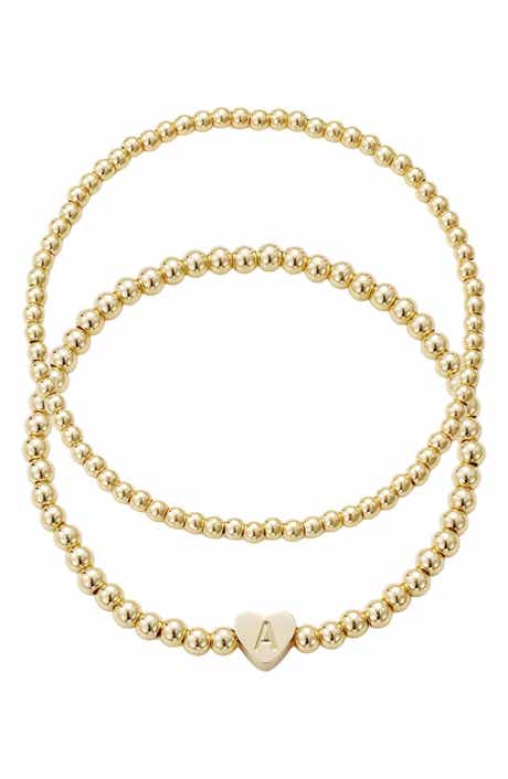 Adornia Initial Heart Charm Beaded Chain Bracelet Set