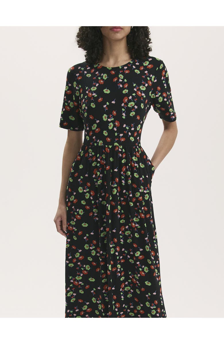 Finery London Kathryn Floral Jersey Midi T-Shirt Dress, Alternate, color, Black Flower