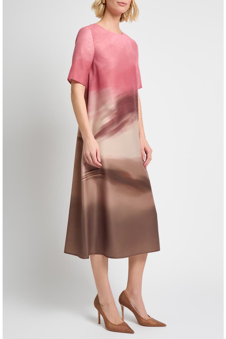 Shantung Landscape Midi Dress, Alternate, color, HONEY SUCKLE/ CHARMEUSE/ MULTI