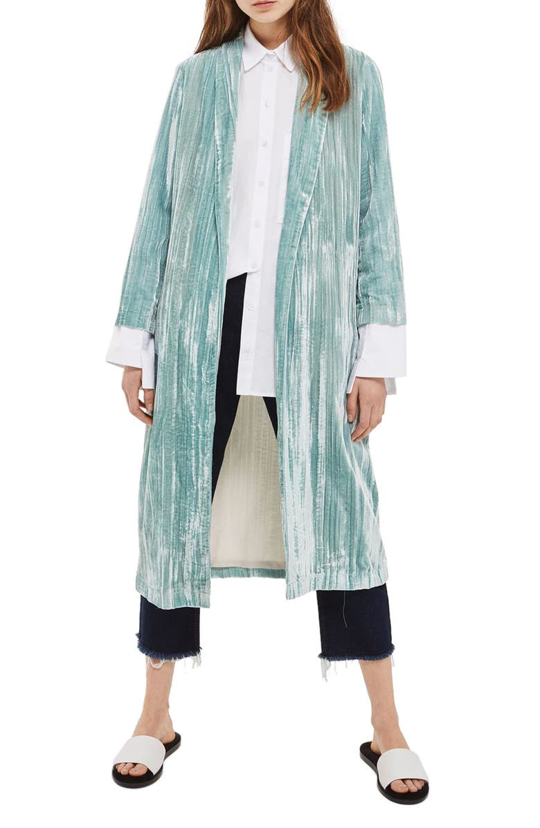 Topshop Velvet Duster Coat, Main, color,
