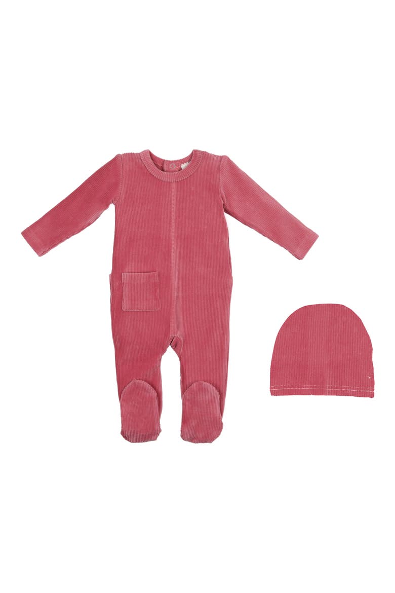Velour Footie & Beanie Set, Main, color, PINK