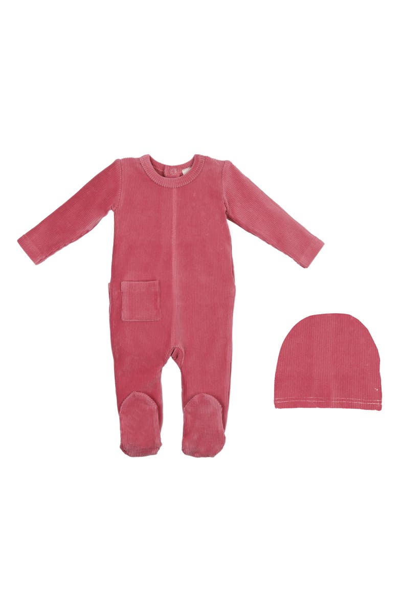 Manière Velour Footie & Beanie Set, Main, color, Pink