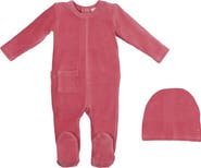 Manière Velour Footie & Beanie Set