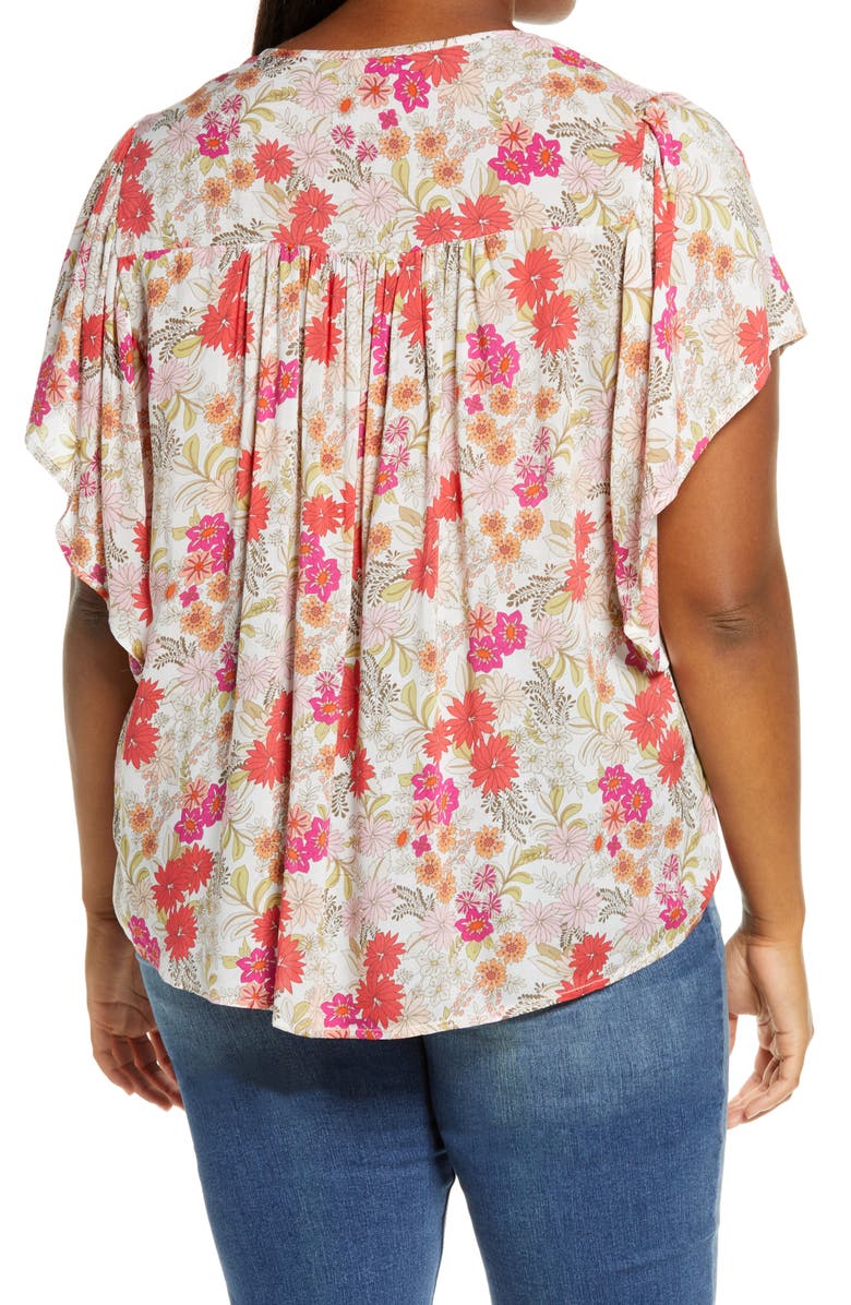 Democracy Floral Flutter Sleeve Top, Alternate, color, Off White/ Bittersweet