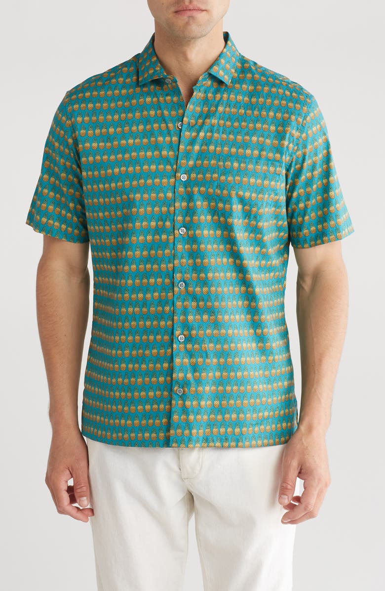 Tori Richard Hala Kahiki Pineapple Print Cotton Short Sleeve Button-Up Shirt, Main, color,