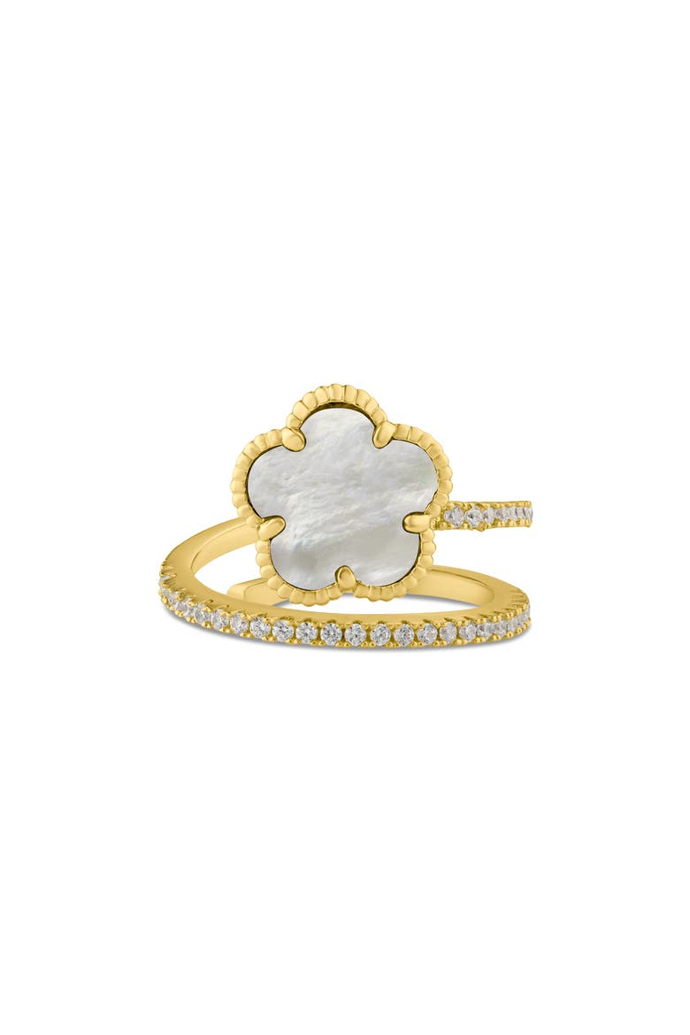 CZ Pavé Clover Wrap Ring, Main, color, MOTHER OF PEARL/GOLD