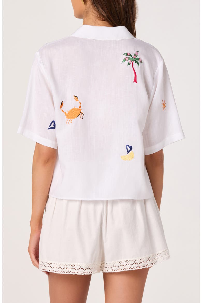 Vesa Embroidered Detail Button-Up Shirt, Alternate, color, WHITE TROPICAL MULTI