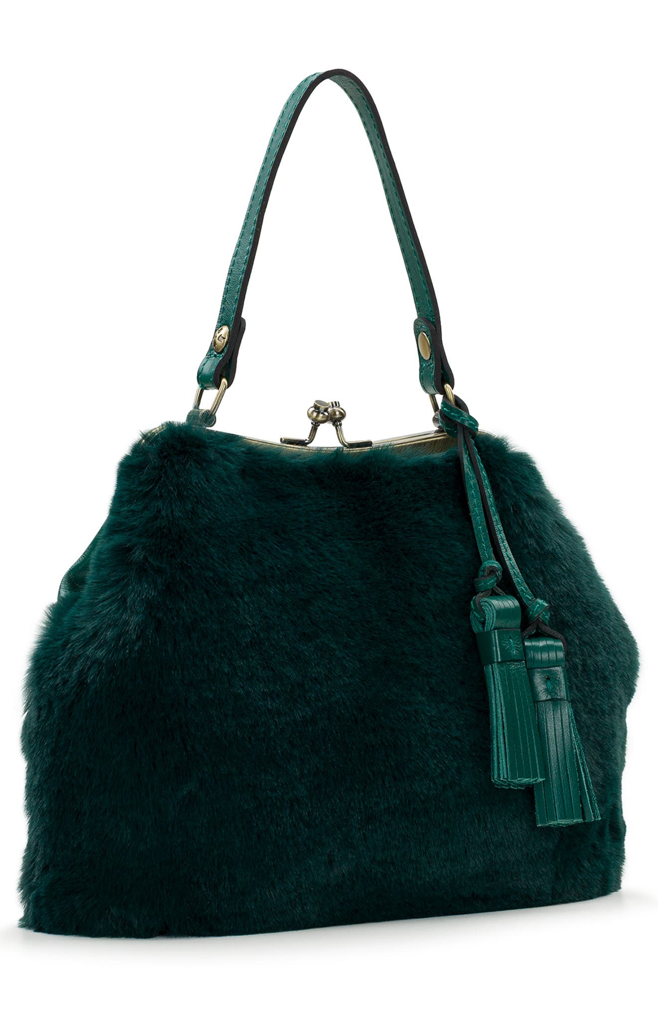 Patricia Nash Laureana Faux Fur Frame Top Shoulder Bag, Alternate, color, Spruce
