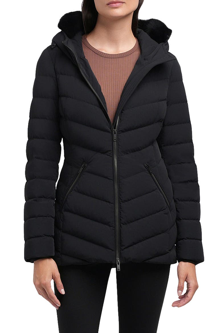 Roselawn 5 Water Repellent 800 Fill Power Down Puffer Jacket with Genuine Shearling Trim, Alternate, color, BLK W/ BLK SH
