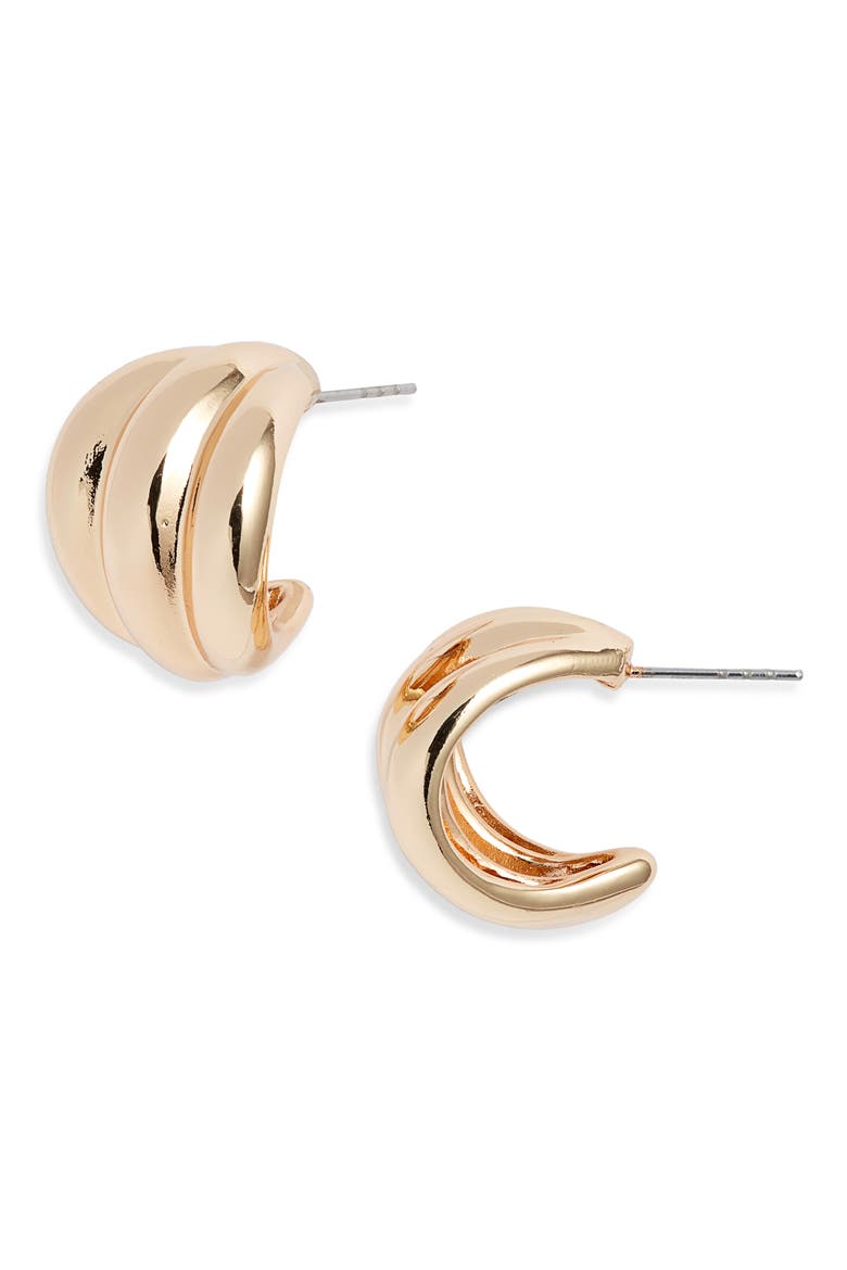 Wide Ridged Huggie Hoop Earrings, Main, color, GOLD