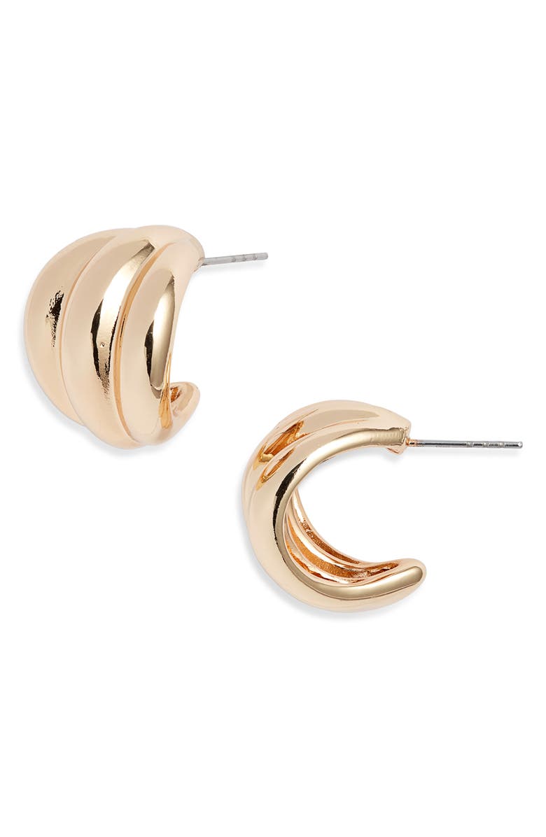 Open Edit Wide Ridged Huggie Hoop Earrings, Main, color, Gold