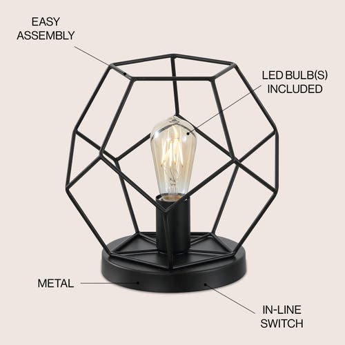 Jonathan Y James Midcentury Glam Metal/marble Geometric Led Table Lamp In Jet Black
