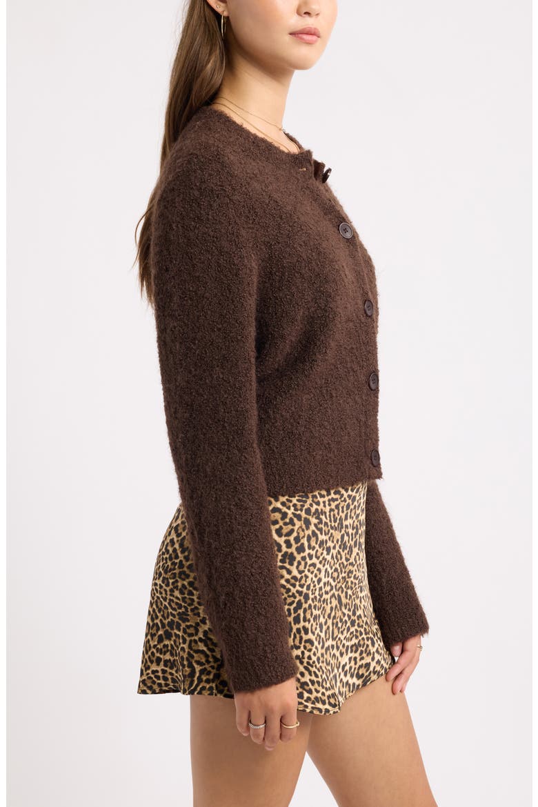 Bouclé Crewneck Cardigan, Alternate, color, BROWN COFFEE
