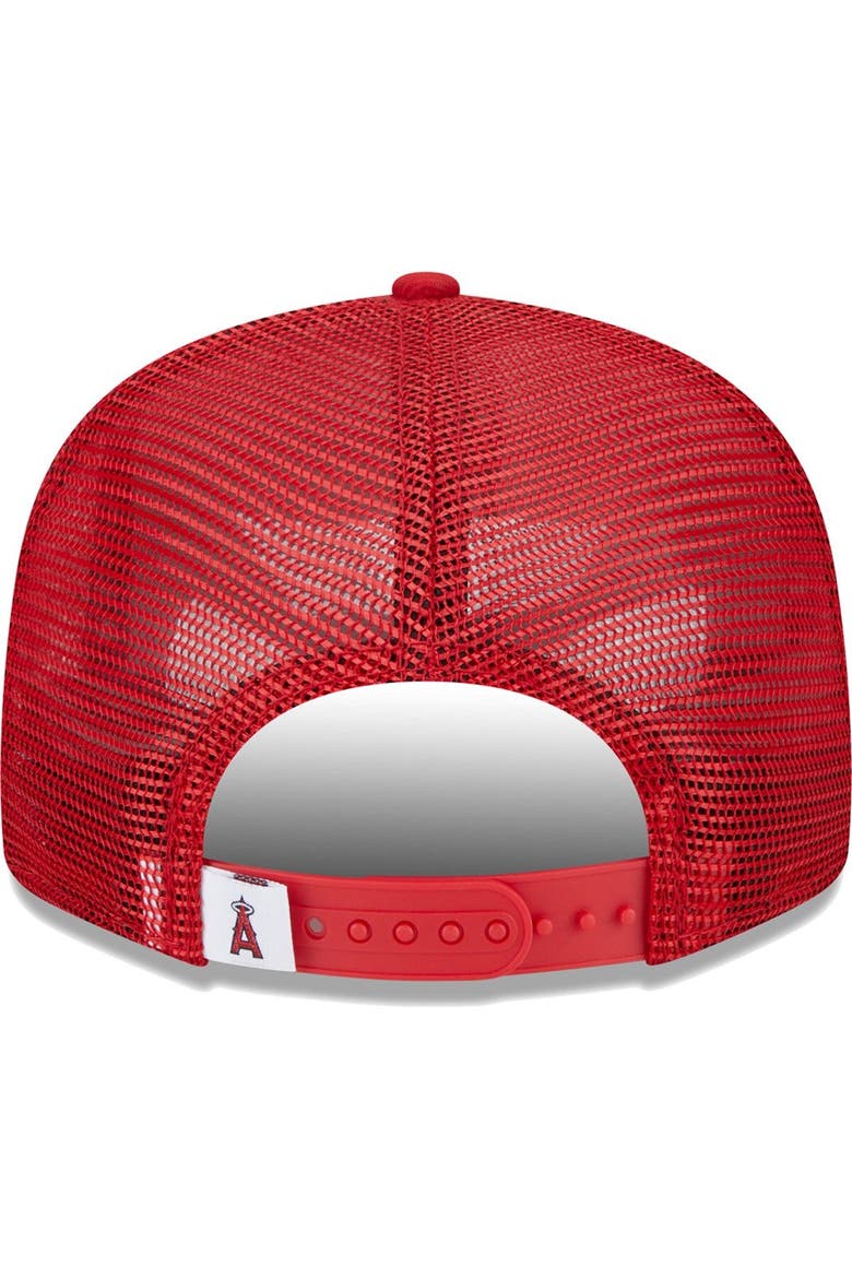 Men's New Era Red Los Angeles Angels Team Color Trucker 9FIFTY Snapback Hat, Alternate, color, Red