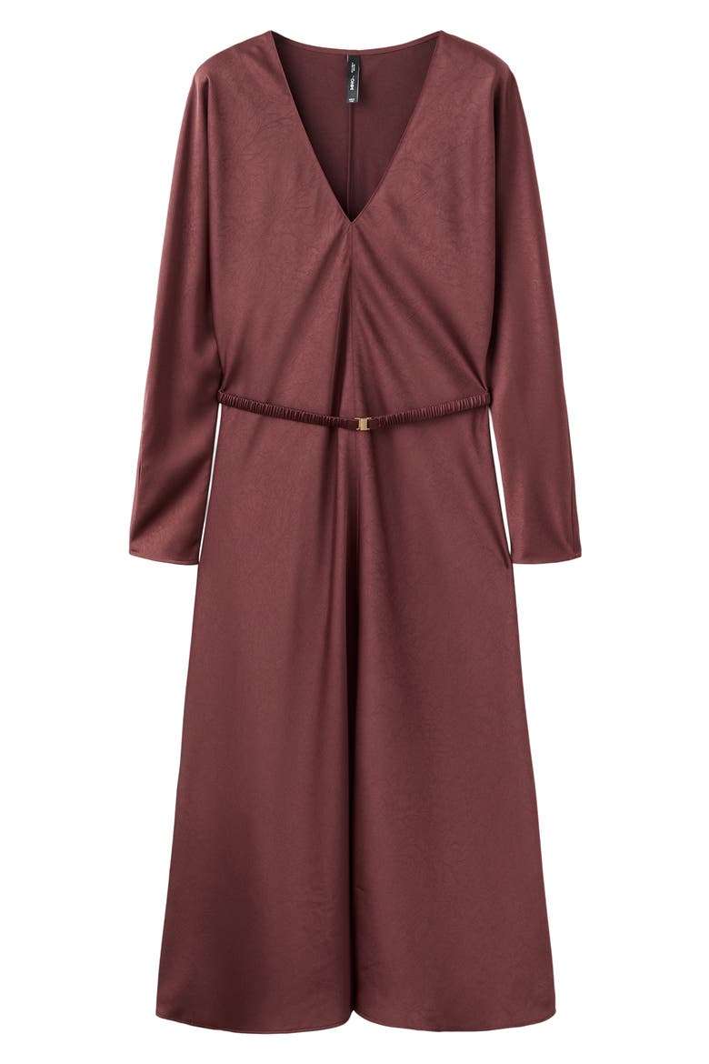 Long Sleeve Satin Midi Dress, Alternate, color, MAROON