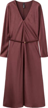 MANGO Long Sleeve Satin Midi Dress