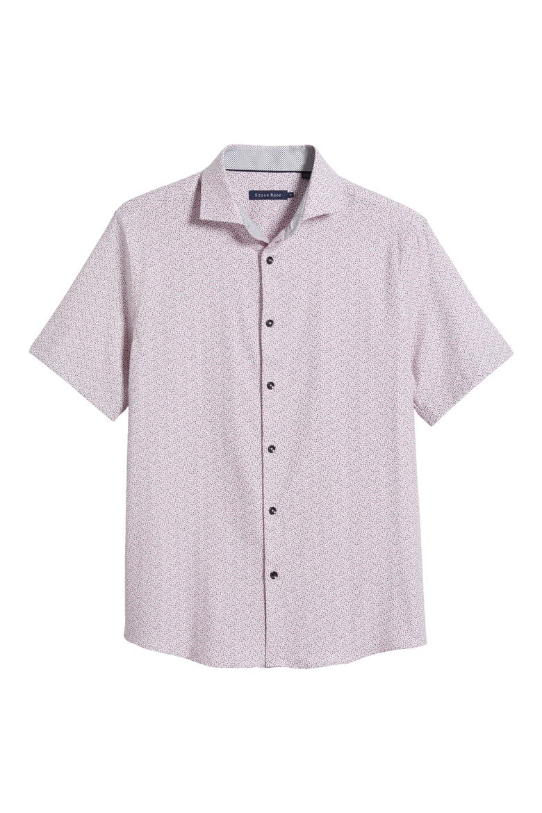 Artisanal Trim Fit Floral Geo Print Short Sleeve Cotton & Lyocell Button-Up Shirt, Alternate, color, MEDIUM PINK