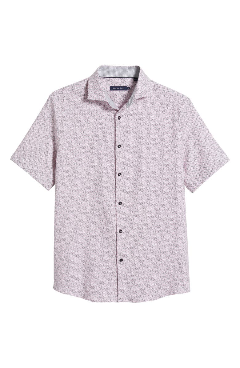Stone Rose Artisanal Trim Fit Floral Geo Print Short Sleeve Cotton & Lyocell Button-Up Shirt, Alternate, color, Medium Pink