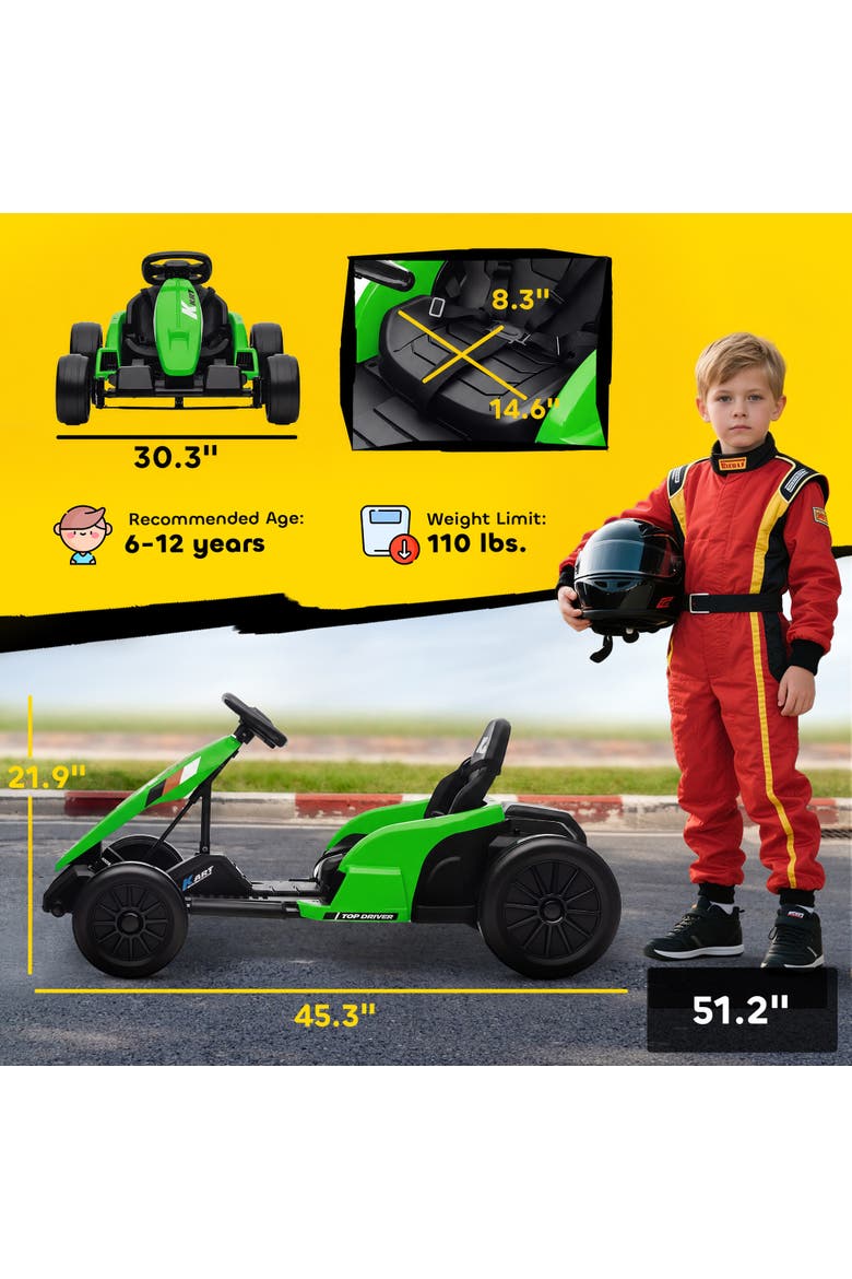 Electric Drift Go Kart, Alternate, color, Green